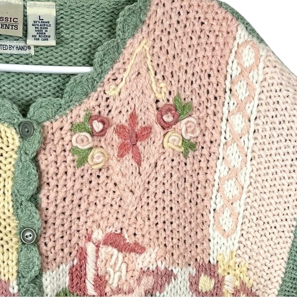 Vintage 80's Classic Elements Hand Knitted Floral Cottagecore Cardigan Like New! - Picture 6 of 12